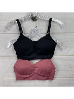 Lot of 2 Under Control Maternity Nursing Bras Womens S Pink & Black Lace Trim
